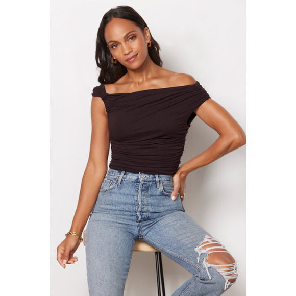 AGOLDE NWT Hilma Twist Sleeve Off the Shoulder Bodysuit in Brown // L - Picture 1 of 14
